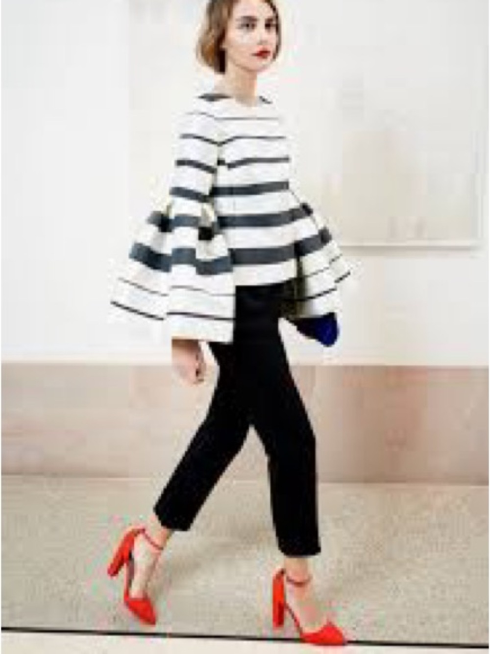 Misslook blue/navy and white horizontal stripe bell-sleeve top